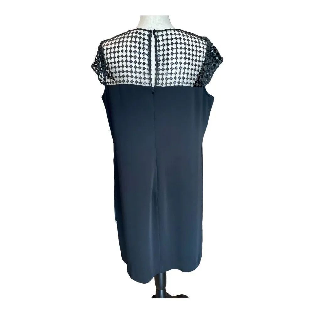 Calvin Klein Black Sequin Crochet Mesh Shift Dress Cap Sleeve Cocktail Size 14 - Picture 6 of 11